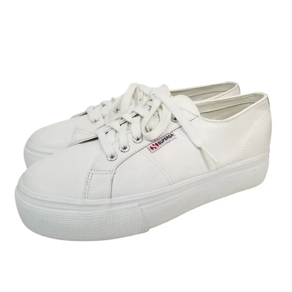 Superga Women's White Leather Platform Lace Up Sneakers Size 41.5 US 10